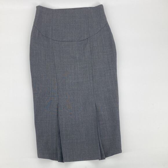 Geren Ford Womens Gray Plaid Wool Midi Pencil Skirt Ruched Details Size 0 New - Picture 2 of 13